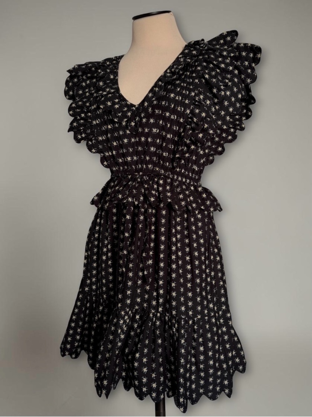 🌟SALE Sea New York Pascala Flutter Sleeve Ruffle Floral Print Mini Dress Black